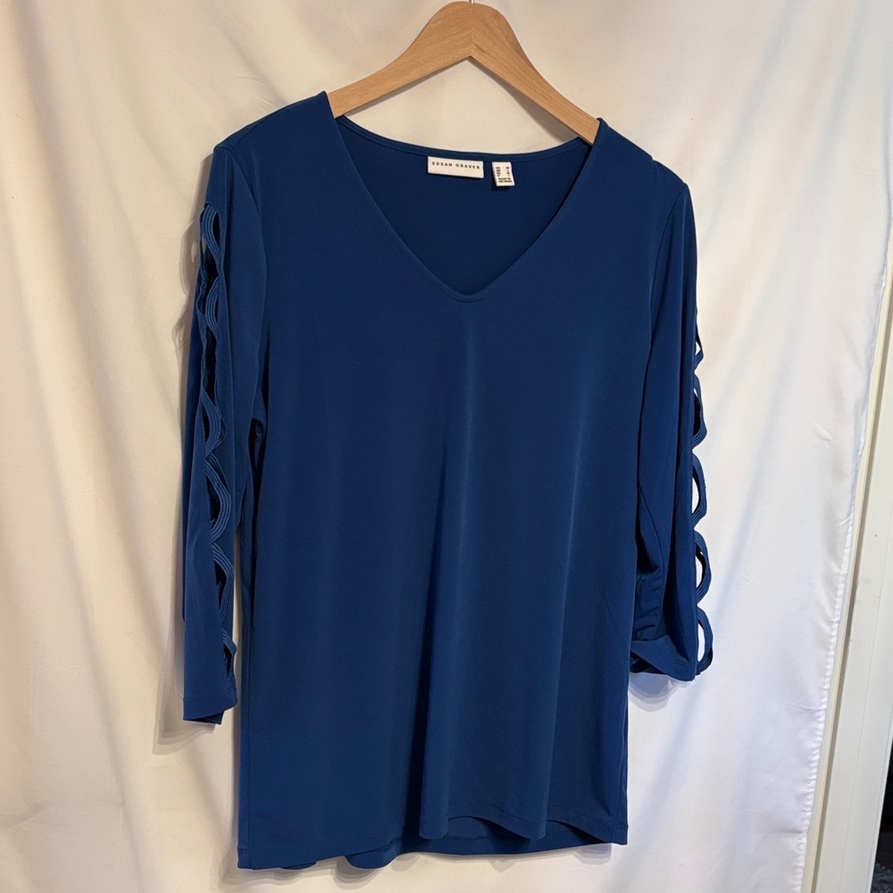 Susan Graver Deep Blue V-Neck Blouse